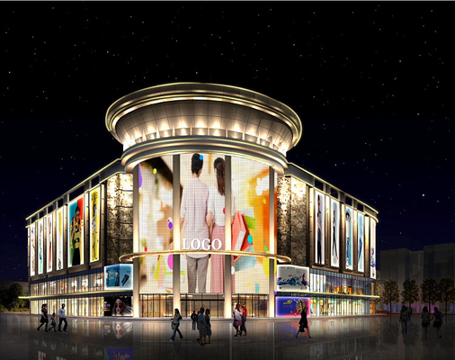 Flexible LED Curtain Wall Display High Transparency P83 IP67 PC Body Point Light