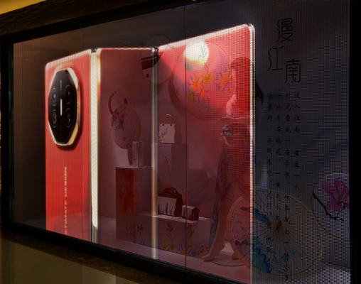 P4 High Transparency Flexible LED Film Screen Customized For Shop Glass Windows