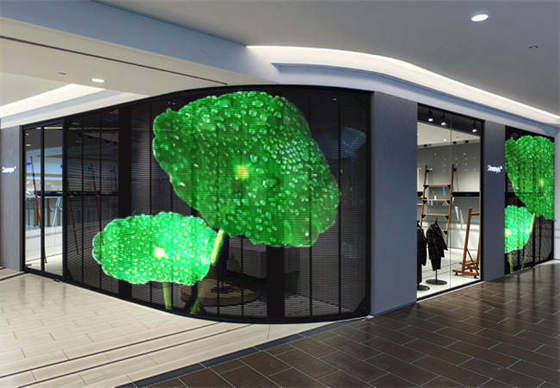 P3.9 RGB Advertising Glass Window 1000*1000mm Outdoor Waterproof Transparent Grid Display LED Grille Screen