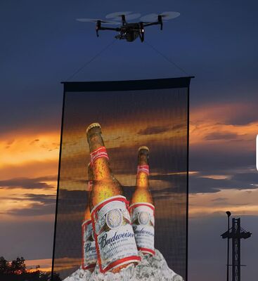 Best qualities P15 LED Drone Screen Display Customized Transparent Thin Lightweight Mesh Screen IP68  Outdoor Advertising  Exhibition Sports Events Night Shows