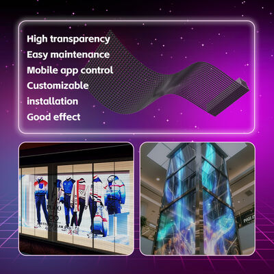 Flexible P10 SMD2222 12V LED Film Display with IP67 Waterproof Holographic Screen for Glass Advertising