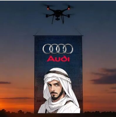 P15 LED Drone Display Screen Ultra Lightweight High Brightness Flying LED Mesh Screen for Aerial Advertising Events Stage Show Outdoor Sky Media Display Programmable WiFi Control Easy Installation