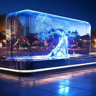 Pantalla de película LED flexible P10 SMD2222 12V con pantalla holográfica impermeable IP67 para publicidad en vidrio