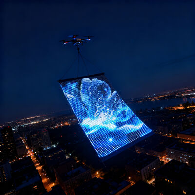 P15 Smart Control IP68 LED Drone Screen Programmable Flexible Tranceparent Screen for Concert Shows Flag Logo Display Weddings and Birthday Parties